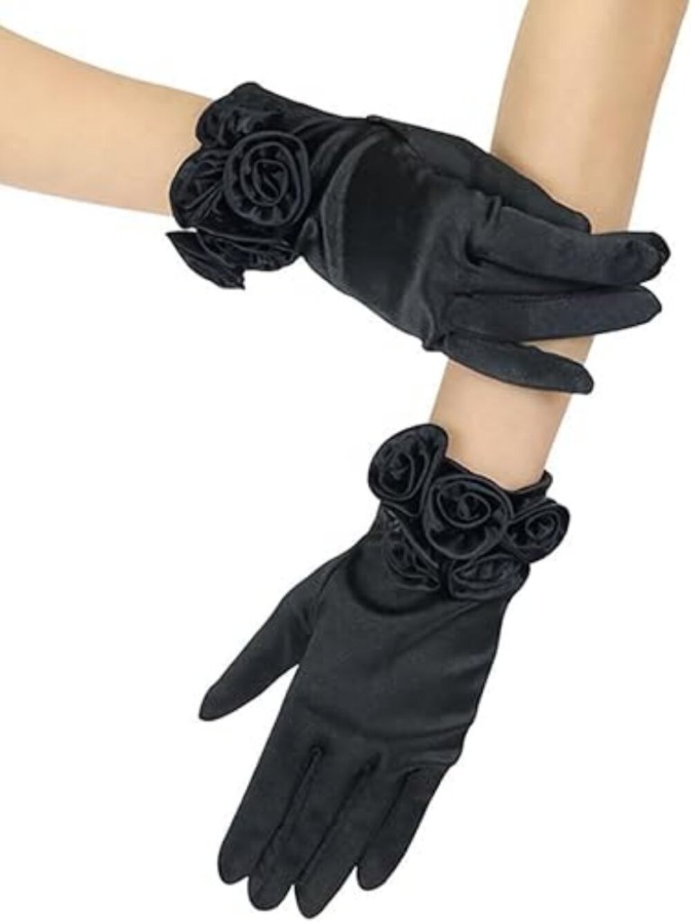 Short Satin Floral Gloves Elegant Wedding Opera Party Accessories